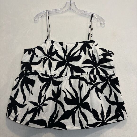 Free Assembly Women's Spaghetti Strap White Black Floral Peplum Tank Top XXXL - Picture 1 of 13